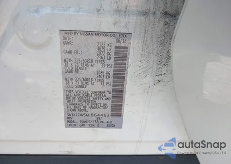 2016 Nissan Rogue Sl z USA, uszkodzony, nr VIN 5N1AT2MV5GC864463